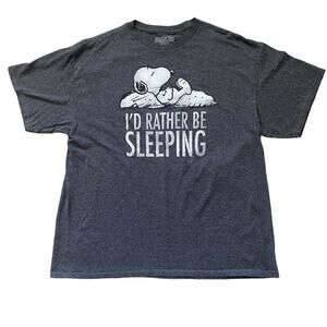Peanuts Snoopy Graphic Tee Crew Neck Short Sleeve Grey I'd Rather Be Sleeping XL